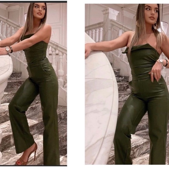 Zara Green high-rise faux leather pleather straight bootcut pants vegan XS - Picture 3 of 16